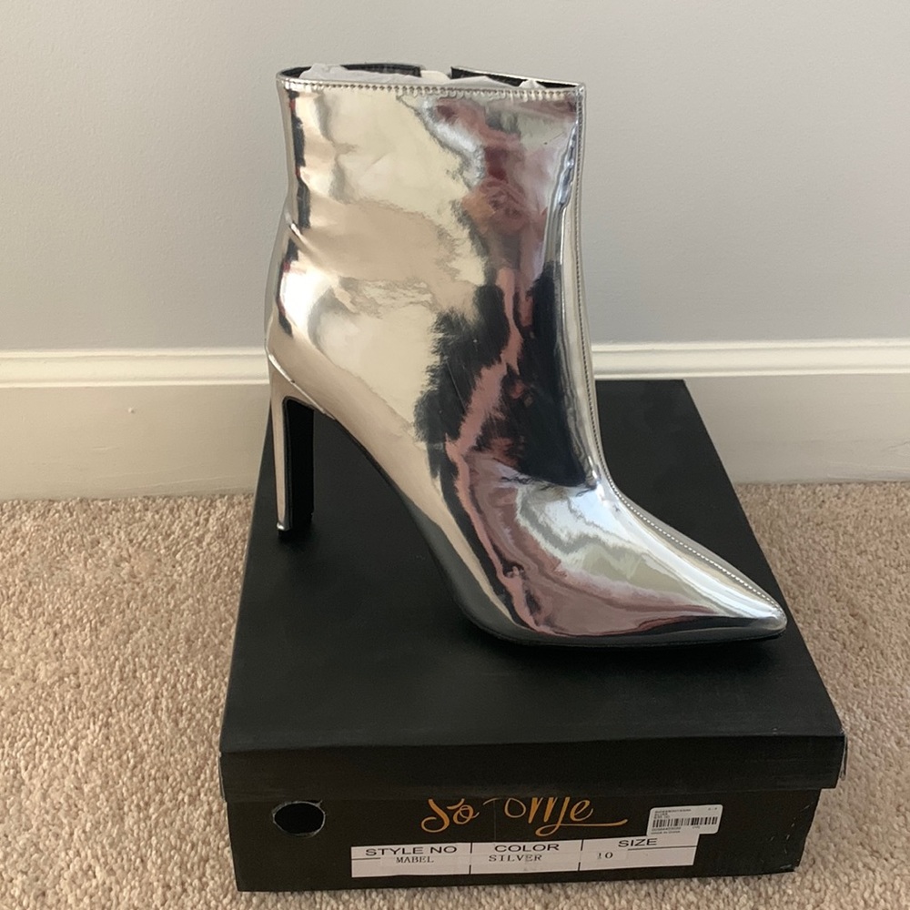 Silver Chrome heeled booties